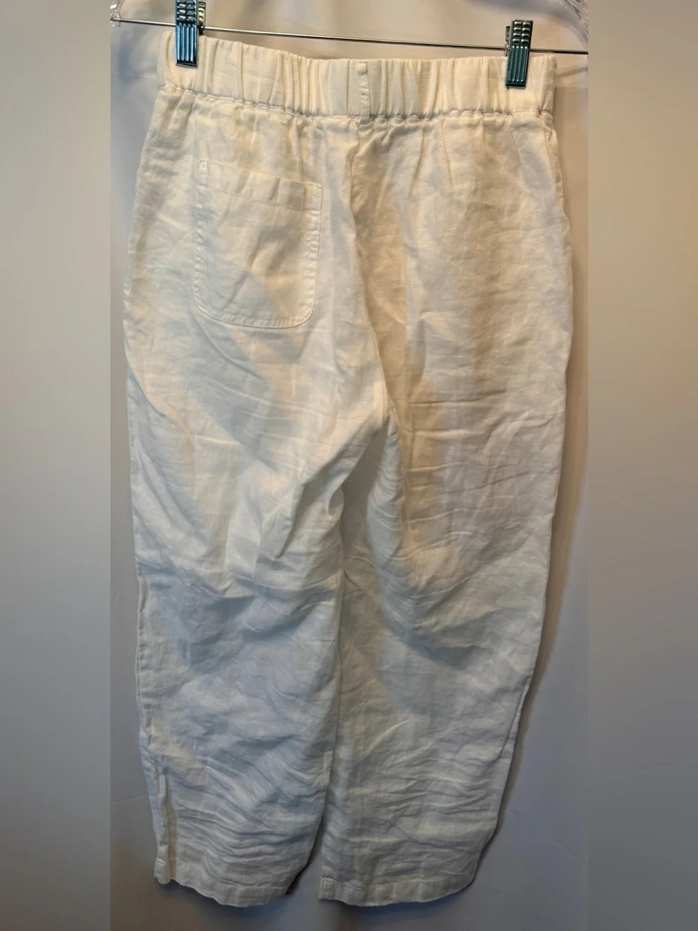 Quince Women's Size XS 100% European Linen Elastic‎ Waist Pants White 25” Inseam